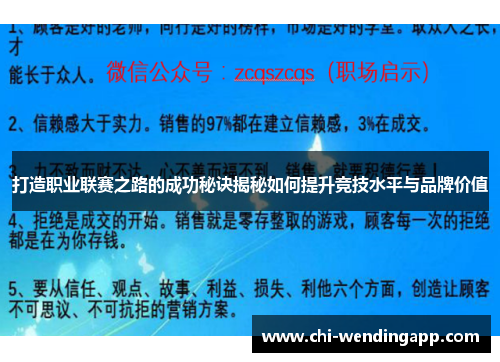 打造职业联赛之路的成功秘诀揭秘如何提升竞技水平与品牌价值