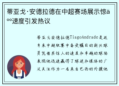 蒂亚戈·安德拉德在中超赛场展示惊人速度引发热议