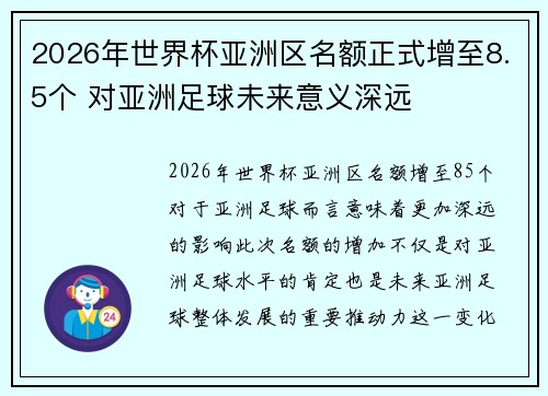2026年世界杯亚洲区名额正式增至8.5个 对亚洲足球未来意义深远 2026年世界杯亚洲区名额正式增至8.5个 对亚洲足球未来意义深远
